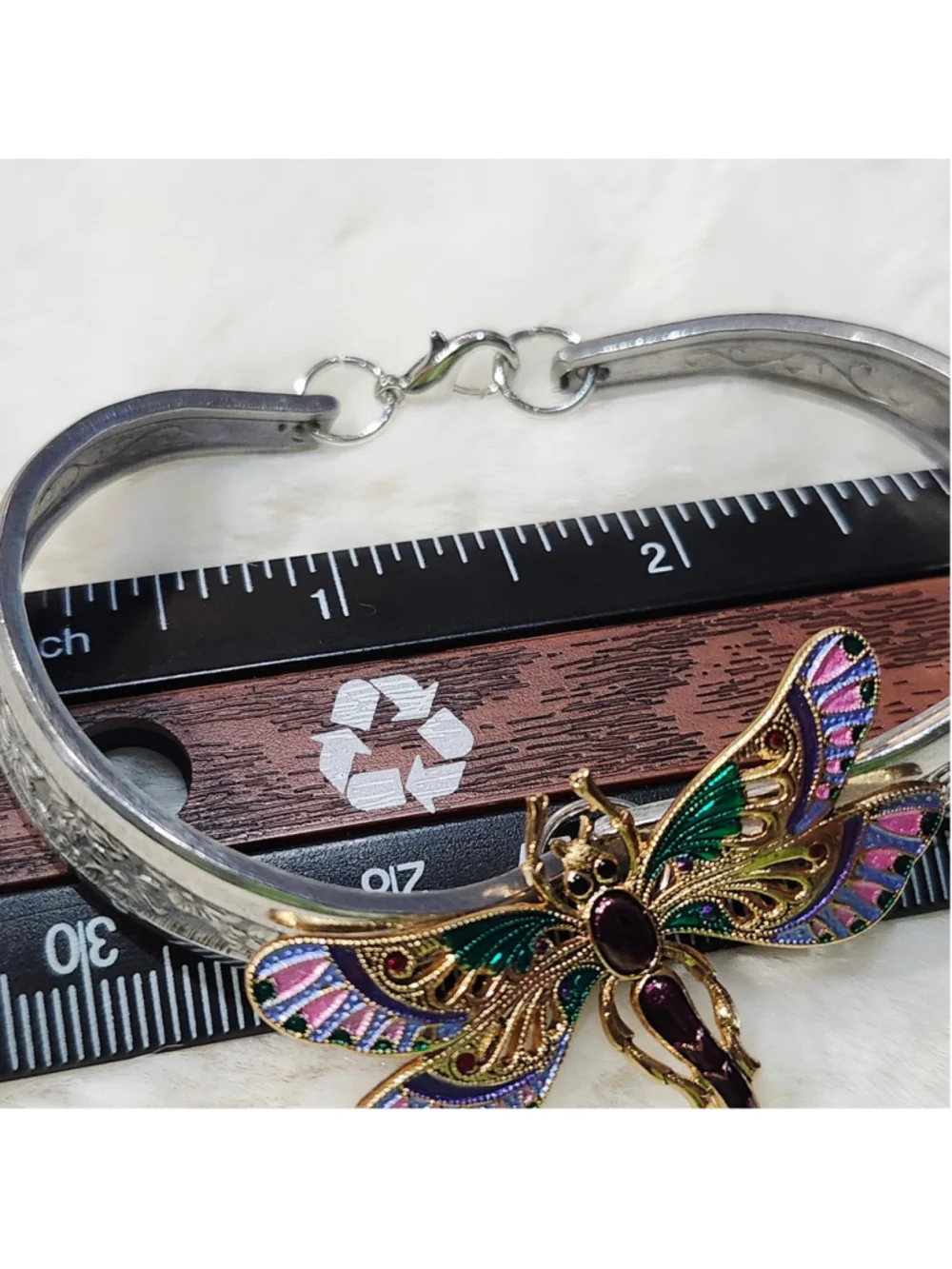 Floral Spoon Handle Silverwear Bracelet dragonfly charm